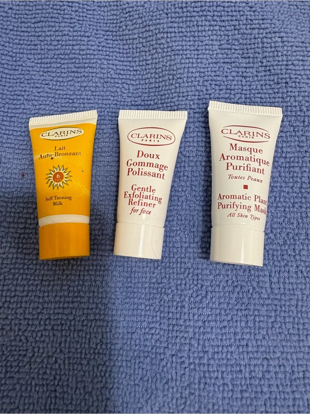 Clarins Mini Skincare Trio - Yellow & White Tubes NEW NEVER used